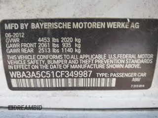2012 BMW 3 Series 328i with VIN WBA3A5C51CF349987, listed as a IAAI auction lot 42013599 with 256,461 mi miles. Bid and sale history available at carsss.com. Image 9.