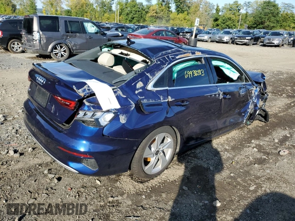 2023 Audi A3 Premium with VIN WAUAUDGY8PA101137, listed as a Copart auction lot 69938283 with 0 mi miles. Bid and sale history available at carsss.com. Image 3.
