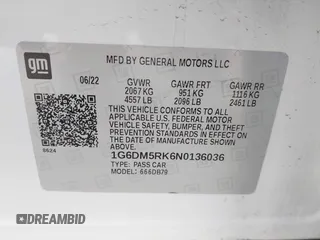 2022 Cadillac CT5 Luxury with VIN 1G6DM5RK6N0136036, listed as a IAAI auction lot 41825024 with 14,325 mi miles. Bid and sale history available at carsss.com. Image 9.