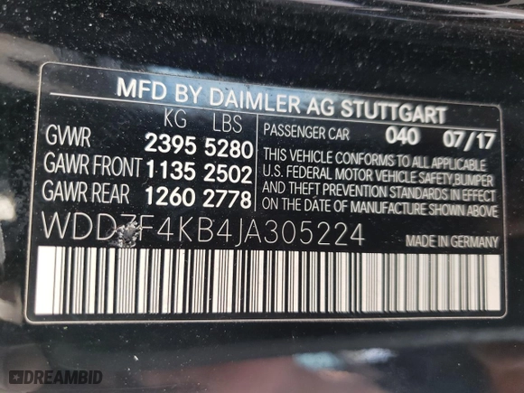 2018 Mercedes-Benz E-Class E 300 with VIN WDDZF4KB4JA305224, listed as a Copart auction lot 47862285 with 35,422 mi miles and Salvage Title. Bid and sale history available at carsss.com. Image 12.