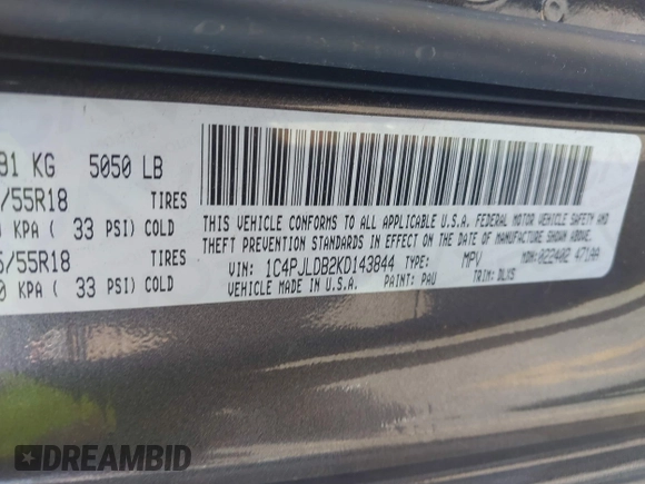 2019 Jeep Cherokee Limited с VIN 1C4PJLDB2KD143844, выставлен на аукционе IAAI как лот 41597887 с пробегом 134 906 миль миль и . История ставок и продаж доступна на DreamBid. Изображение 9.