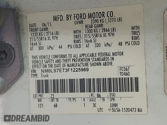 2015 Ford Transit Connect XL with VIN NM0LS7E73F1225969, listed as a IAAI auction lot 42746299 with 179,978 mi miles and . Bid and sale history available at DreamBid. Image 9.