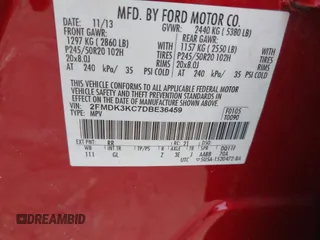 2013 Ford Edge Limited с VIN 2FMDK3KC7DBE36459, выставлен на аукционе IAAI как лот 42440159 с пробегом 193 844 миль миль и . История ставок и продаж доступна на DreamBid. Изображение 9.