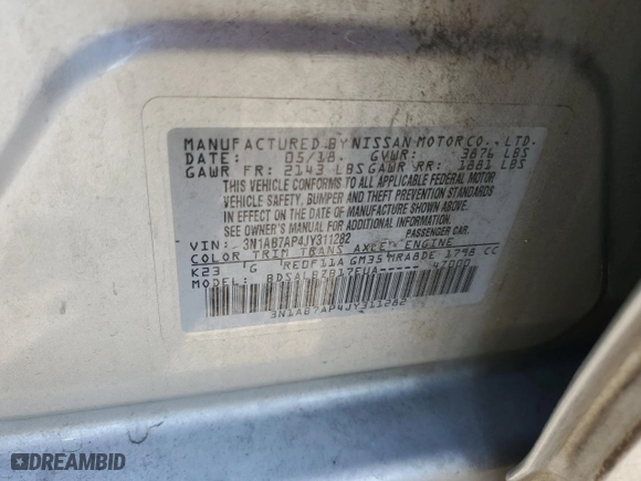 2018 Nissan Sentra S with VIN 3N1AB7AP4JY311282, listed as a Copart auction lot 52048375 with 85,911 mi miles and Salvage Title. Bid and sale history available at carsss.com. Image 14.