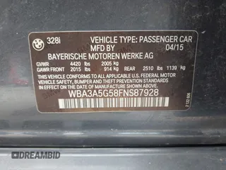 2015 BMW 3 Series 328i с VIN WBA3A5G58FNS87928, выставлен на аукционе IAAI как лот 42392498 с пробегом 108 697 миль миль и . История ставок и продаж доступна на DreamBid. Изображение 9.