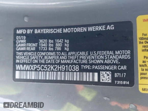 2019 MINI Hardtop Cooper with VIN WMWXP5C52K2H91038, listed as a IAAI auction lot 41509304 with 77,123 mi miles and . Bid and sale history available at DreamBid. Image 9.
