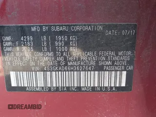 2017 Subaru Impreza Premium с VIN 4S3GKAD66H3627647, выставлен на аукционе IAAI как лот 41988760 с пробегом 91 701 миль миль и . История ставок и продаж доступна на DreamBid. Изображение 9.