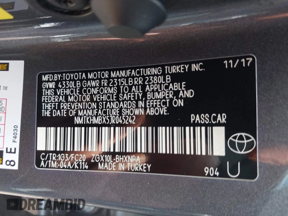2018 Toyota C-HR XLE z VIN NMTKHMBX5JR045242, wystawiony jako IAAI lot #42209395 z przebiegiem 78 755 mil mil oraz . Historia ofert i sprzedaży dostępna na DreamBid. Obrazek 9.