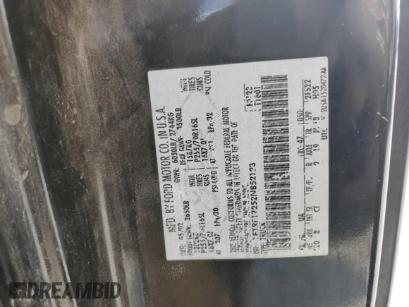 2002 Ford F-150 XL z VIN 1FTRF17252NB52123, wystawiony jako Copart lot #58778435 z przebiegiem Nie podano mil oraz Szkoda całkowita • Salvage title. Historia ofert i sprzedaży dostępna na DreamBid. Obrazek 12.