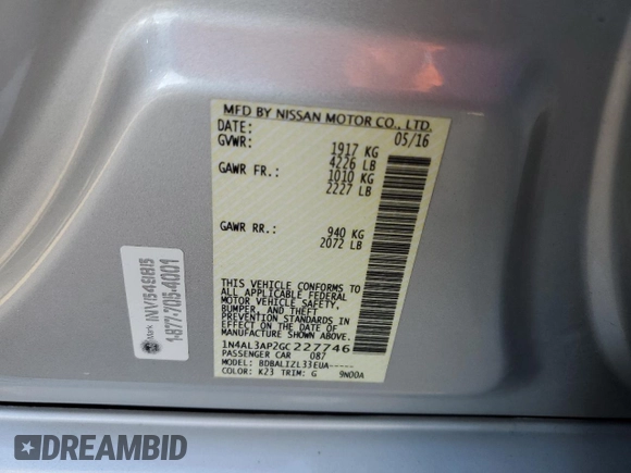 2016 Nissan Altima S with VIN 1N4AL3AP2GC227746, listed as a Copart auction lot 45062685 with 61,079 mi miles and Salvage Title. Bid and sale history available at carsss.com. Image 14.