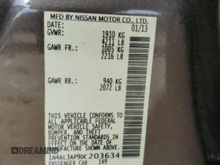 2013 Nissan Altima S with VIN 1N4AL3AP9DC203634, listed as a Copart auction lot 55594655 with 175,813 mi miles and Salvage Title. Bid and sale history available at DreamBid. Image 12.