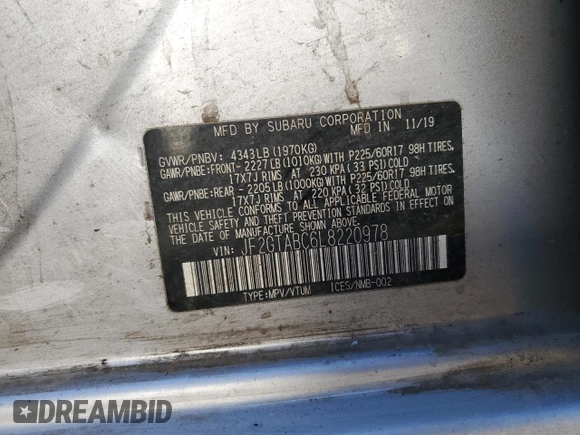 2020 Subaru Crosstrek z VIN JF2GTABC6L8220978, wystawiony jako Copart lot #45022395 z przebiegiem 73 633 mil mil oraz Szkoda całkowita • Salvage title. Historia ofert i sprzedaży dostępna na DreamBid. Obrazek 13.