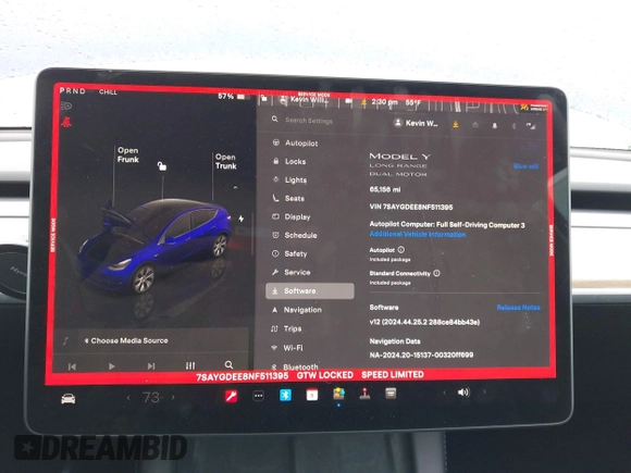 2022 Tesla Model Y Long Range with VIN 7SAYGDEE8NF511395, listed as a IAAI auction lot 41595310 with 65,156 mi miles and . Bid and sale history available at DreamBid. Image 18.