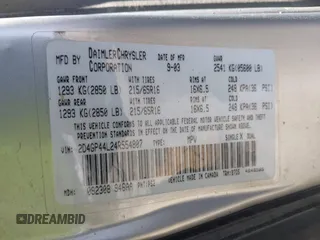 2004 Dodge Caravan SXT z VIN 2D4GP44L24R554807, wystawiony jako IAAI lot #42324322 z przebiegiem 249 993 mil mil oraz . Historia ofert i sprzedaży dostępna na DreamBid. Obrazek 9.