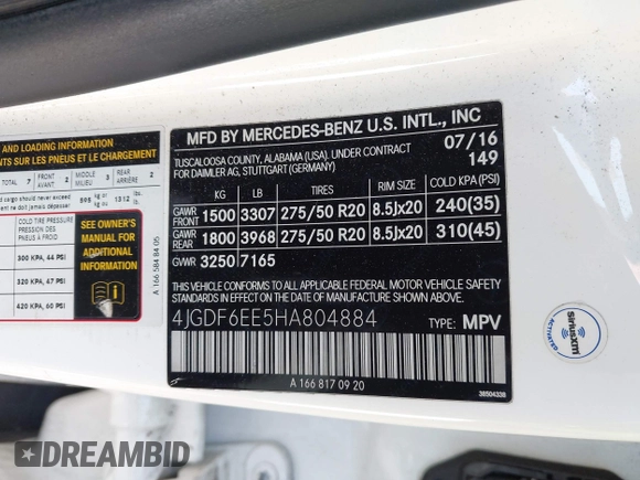 2017 Mercedes-Benz GLS 450 with VIN 4JGDF6EE5HA804884, listed as a IAAI auction lot 42357294 with 109,959 mi miles and . Bid and sale history available at DreamBid. Image 9.