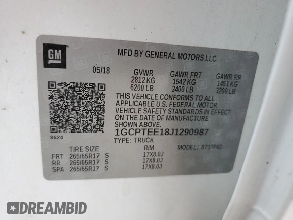 2018 Chevrolet Colorado 4WD ZR2 with VIN 1GCPTEE18J1290987, listed as a Copart auction lot 43044365 with 93,142 mi miles and Salvage Title. Bid and sale history available at carsss.com. Image 12.