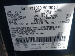 2013 Ford F-150 XL with VIN 1FTFW1EF1DKG37128, listed as a IAAI auction lot 42094406 with 118,881 mi miles. Bid and sale history available at carsss.com. Image 9.