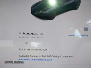 2025 Tesla Model 3 Long Range with VIN 5YJ3E1EA2SF910890, listed as a IAAI auction lot 41791583 with Not Provided miles and . Bid and sale history available at DreamBid. Image 7.