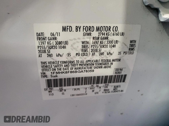 2011 Ford Explorer Limited z VIN 1FMHK8F86BGA78359, wystawiony jako Copart lot #60367645 z przebiegiem 197 231 mil mil oraz Szkoda całkowita • Salvage title. Historia ofert i sprzedaży dostępna na DreamBid. Obrazek 12.