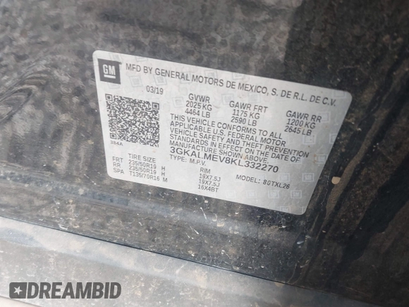 2019 GMC Terrain SLE z VIN 3GKALMEV8KL332270, wystawiony jako IAAI lot #42214909 z przebiegiem 110 458 mil mil oraz . Historia ofert i sprzedaży dostępna na DreamBid. Obrazek 9.