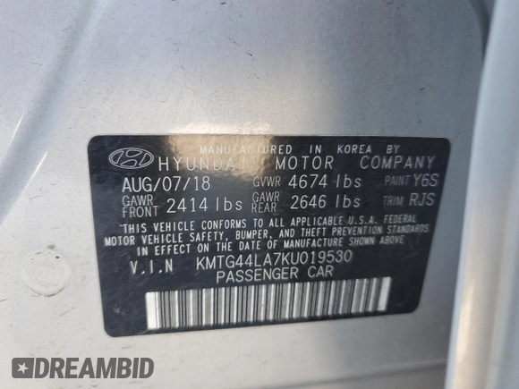 2019 Genesis G70 Advanced with VIN KMTG44LA7KU019530, listed as a Copart auction lot 81485154 with 68,657 mi miles and Salvage Title. Bid and sale history available at DreamBid. Image 12.