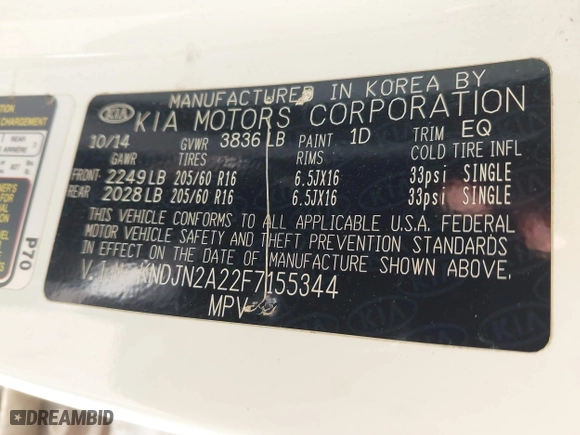 2015 Kia Soul with VIN KNDJN2A22F7155344, listed as a IAAI auction lot 41615674 with 103,011 mi miles. Bid and sale history available at carsss.com. Image 9.