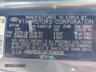 2015 Kia Sportage LX with VIN KNDPB3ACXF7696918, listed as a IAAI auction lot 42179023 with 64,181 mi miles and . Bid and sale history available at DreamBid. Image 9.