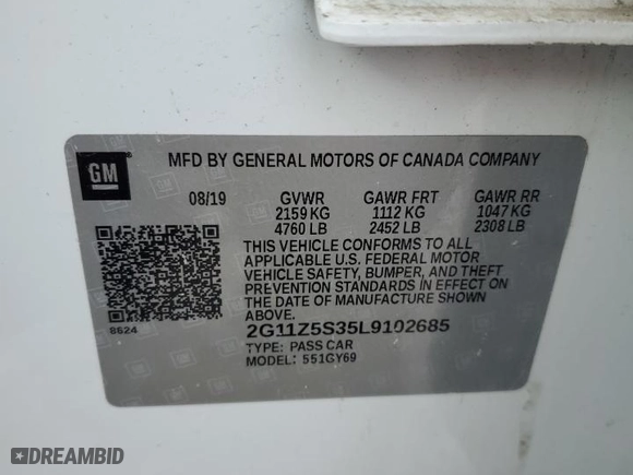 2020 Chevrolet Impala LT with VIN 2G11Z5S35L9102685, listed as a Copart auction lot 42409255 with 81,262 mi miles and Salvage Title. Bid and sale history available at carsss.com. Image 12.