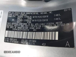 2015 Toyota Sienna XLE with VIN 5TDYK3DC5FS594514, listed as a IAAI auction lot 42183673 with 120,978 mi miles and . Bid and sale history available at DreamBid. Image 9.
