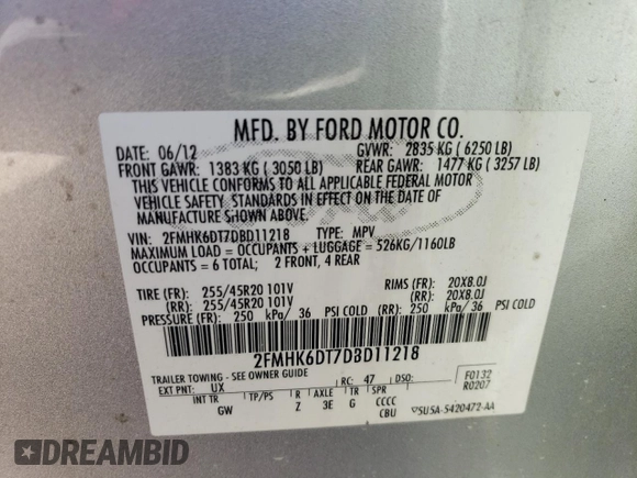 2013 Ford Flex Limited w/EcoBoost with VIN 2FMHK6DT7DBD11218, listed as a Copart auction lot 75624454 with 183,173 mi miles and Non Repairable. Bid and sale history available at carsss.com. Image 14.
