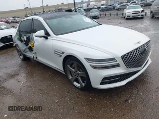 2021 Genesis G80 3.5T with VIN KMTGC4SD8MU045359, listed as a IAAI auction lot 41705689 with 48,507 mi miles and . Bid and sale history available at carsss.com. Image 1.
