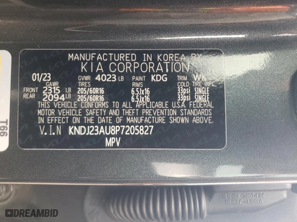 2023 Kia Soul S with VIN KNDJ23AU8P7205827, listed as a Copart auction lot 45362355 with 20,399 mi miles and Salvage Title. Bid and sale history available at carsss.com. Image 12.