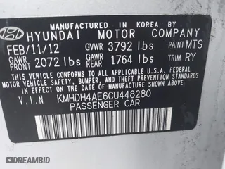 2012 Hyundai Elantra GLS with VIN KMHDH4AE6CU448280, listed as a IAAI auction lot 41548514 with 211,089 mi miles. Bid and sale history available at carsss.com. Image 9.