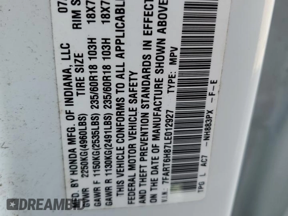 2020 Honda CR-V EX-L z VIN 7FART6H87LE012927, wystawiony jako Copart lot #49211085 z przebiegiem 79 188 mil mil oraz Szkoda całkowita • Salvage title. Historia ofert i sprzedaży dostępna na DreamBid. Obrazek 14.