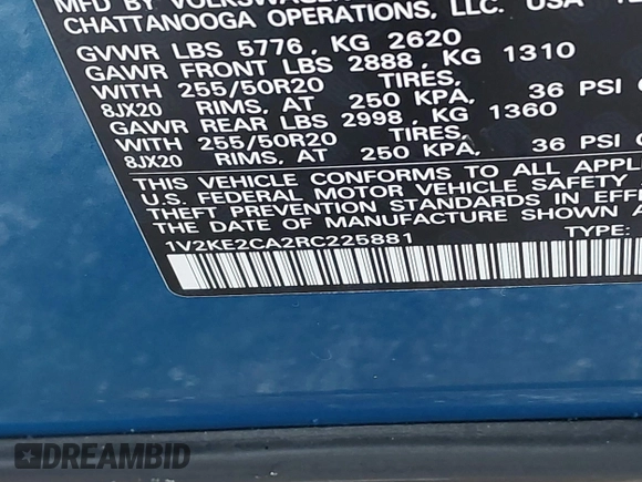 2024 Volkswagen Atlas SE with VIN 1V2KE2CA2RC225881, listed as a IAAI auction lot 41576436 with 9,408 mi miles and . Bid and sale history available at DreamBid. Image 9.