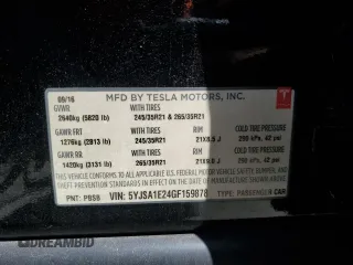 2016 Tesla Model S 90D with VIN 5YJSA1E24GF159878, listed as a Copart auction lot 53919215 with Not Provided miles and Clean Title. Bid and sale history available at DreamBid. Image 12.
