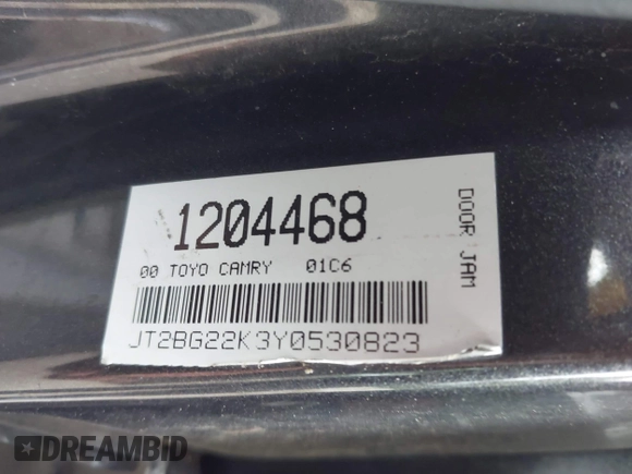 2000 Toyota Camry CE z VIN JT2BG22K3Y0530823, wystawiony jako IAAI lot #42365050 z przebiegiem 148 913 mil mil oraz . Historia ofert i sprzedaży dostępna na DreamBid. Obrazek 9.