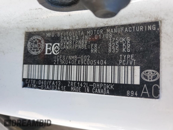 2009 Toyota Matrix z VIN 2T1KU40EX9C005404, wystawiony jako Copart lot #56346825 z przebiegiem 333 704 mil mil oraz Czysty tytuł • Clean title. Historia ofert i sprzedaży dostępna na DreamBid. Obrazek 12.