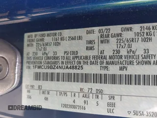 2022 Ford Escape SE Hybrid z VIN 1FMCU9BZ4NUA48825, wystawiony jako IAAI lot #42350780 z przebiegiem 79 159 mil mil oraz . Historia ofert i sprzedaży dostępna na DreamBid. Obrazek 9.