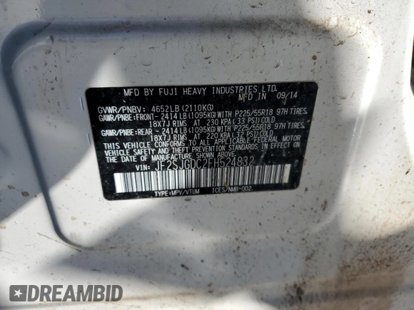 2015 Subaru Forester 2.0XT Premium with VIN JF2SJGDC2FH524832, listed as a Copart auction lot 42044825 with 112,078 mi miles and Salvage Title. Bid and sale history available at carsss.com. Image 14.