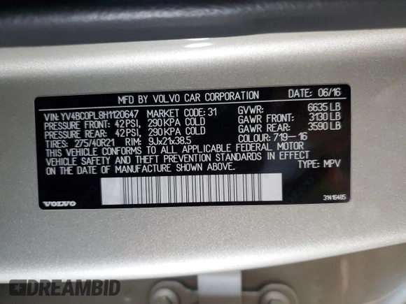 2017 Volvo XC90 Inscription with VIN YV4BC0PL8H1120647, listed as a Copart auction lot 81413904 with 170,590 mi miles and Clean Title. Bid and sale history available at carsss.com. Image 12.