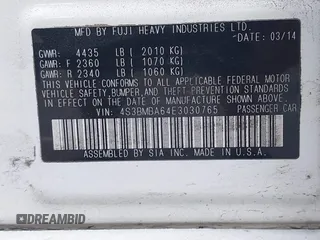 2014 Subaru Legacy 2.5i with VIN 4S3BMBA64E3030765, listed as a IAAI auction lot 42491724 with 110,621 mi miles and . Bid and sale history available at DreamBid. Image 9.