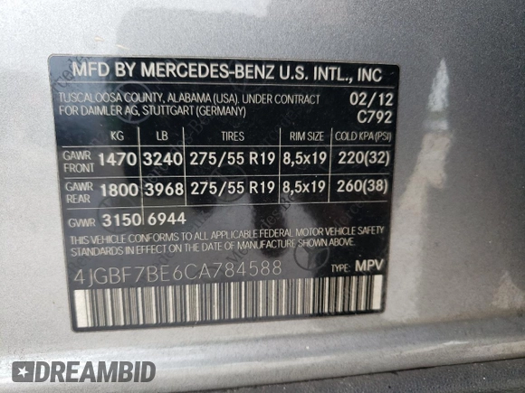 2012 Mercedes-Benz GL-Class GL 450 with VIN 4JGBF7BE6CA784588, listed as a Copart auction lot 74223144 with 293,636 mi miles and Salvage Title. Bid and sale history available at carsss.com. Image 13.