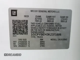 2019 Chevrolet Silverado 1500 Custom with VIN 1GCPYBEH3KZ371606, listed as a Copart auction lot 49652195 with 100,032 mi miles and Clean Title. Bid and sale history available at DreamBid. Image 12.