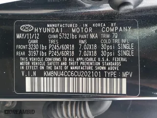 2012 Hyundai Veracruz Limited with VIN KM8NU4CC6CU202101, listed as a Copart auction lot 44134145 with 142,408 mi miles and Salvage Title. Bid and sale history available at carsss.com. Image 15.