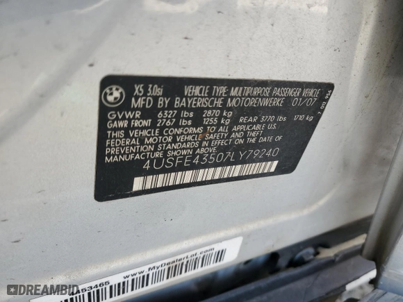 2007 BMW X5 3.0si with VIN 4USFE43507LY79240, listed as a Copart auction lot 76997304 with 142,895 mi miles and Salvage Title. Bid and sale history available at carsss.com. Image 13.