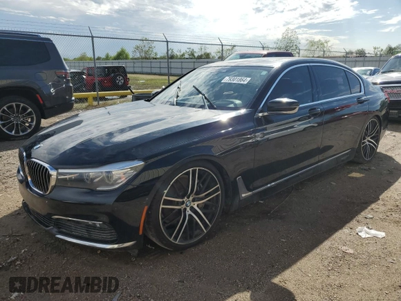 2018 BMW 7 Series 740i with VIN WBA7E2C57JG742193, listed as a Copart auction lot 79301864 with 87,706 mi miles and Salvage Title. Bid and sale history available at carsss.com. Image 1.