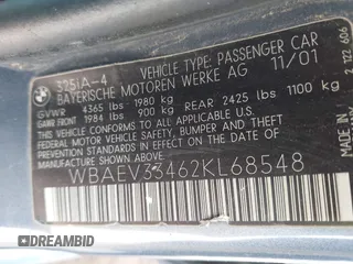 2002 BMW 3 Series 325i z VIN WBAEV33462KL68548, wystawiony jako IAAI lot #42755732 z przebiegiem Nie podano mil oraz . Historia ofert i sprzedaży dostępna na DreamBid. Obrazek 9.