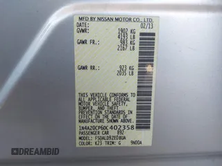 2013 Nissan LEAF SL with VIN 1N4AZ0CP6DC402358, listed as a IAAI auction lot 42375634 with 96,862 mi miles and . Bid and sale history available at DreamBid. Image 9.