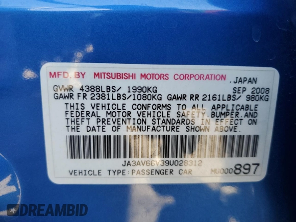 2009 Mitsubishi Lancer with VIN JA3AV66V39U028312, listed as a Copart auction lot 46925055 with 138,138 mi miles and Salvage Title. Bid and sale history available at DreamBid. Image 13.